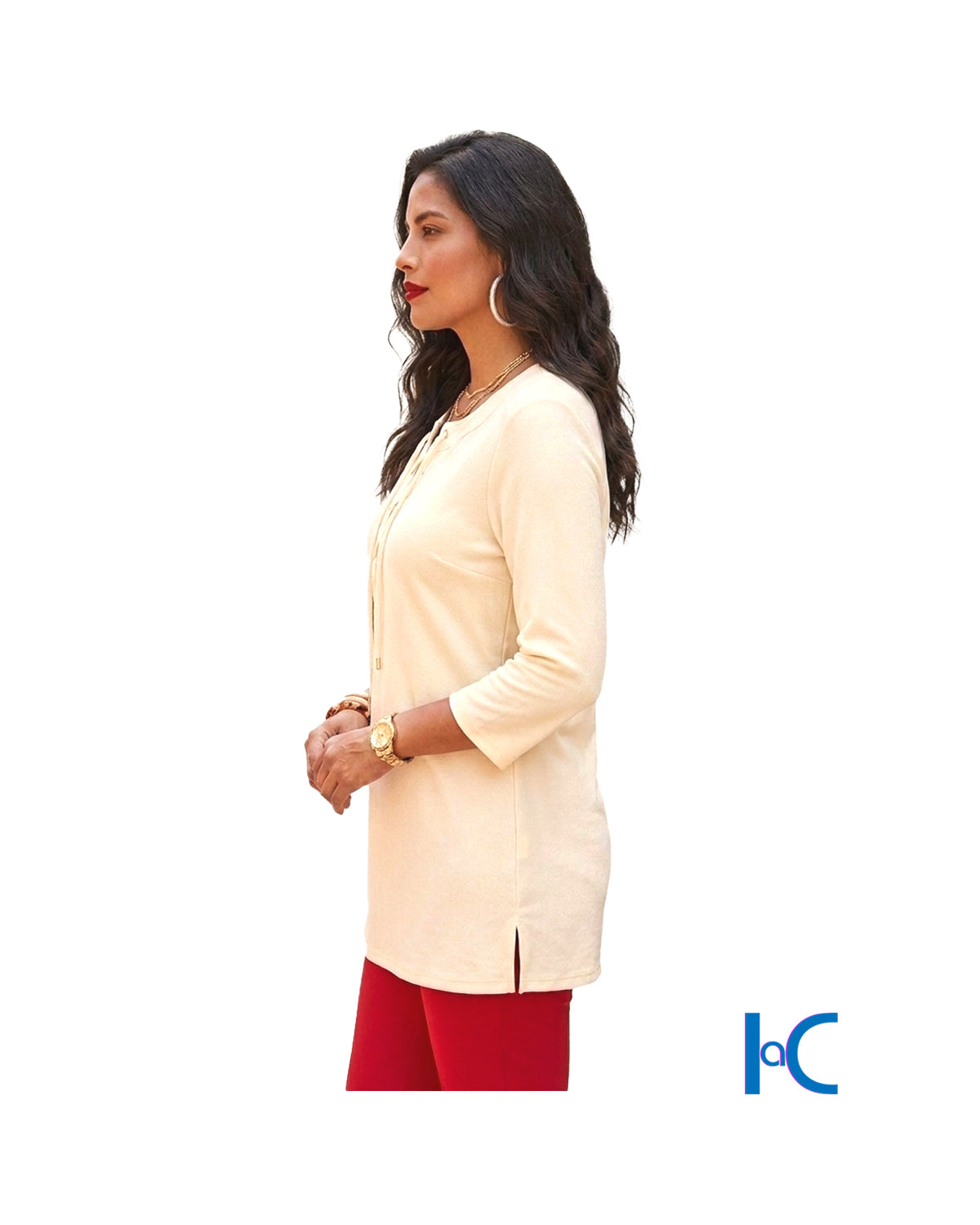 KEYHOLE LACE-UP TUNIC BLOUSE
