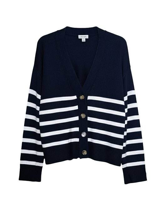 NAVY STRIPED CASUAL CARDIGAN