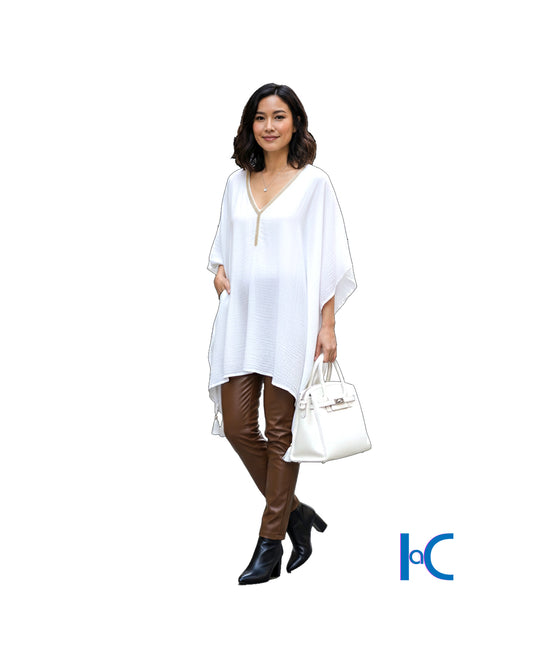 PONCHO STYLE BRIGHT WHITE BLOUSE