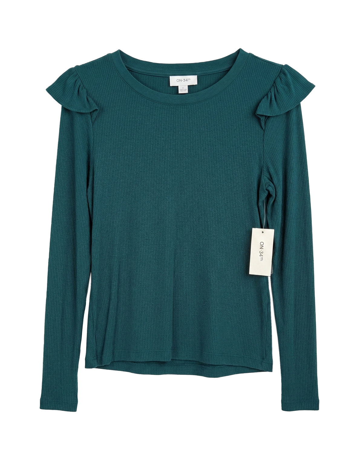 WOMEN'S RIB-KNIT RUFFLE SHOULDER TOP