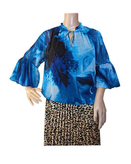 FLORAL PRINT BOW TIE WOMEN'S BLOUSE