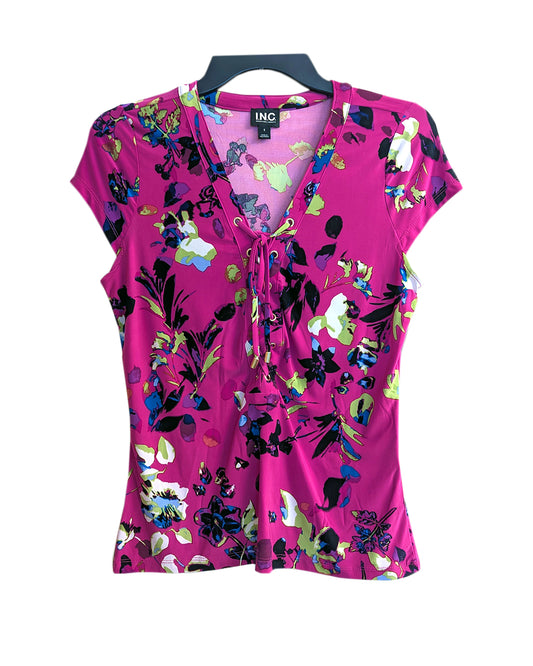 WOMEN'S FLORAL PRINT TIE-FRONT TOP