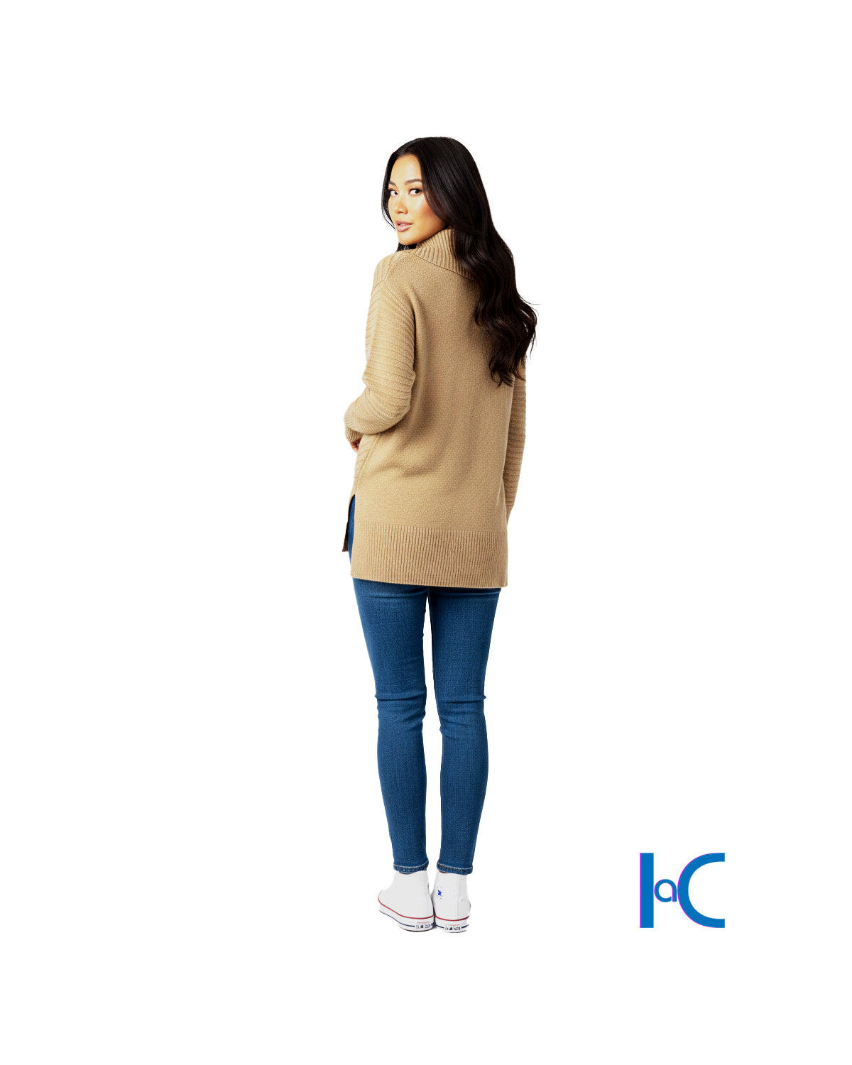 RIBBED ASYMMETRIC-COLLAR TUNIC SWEATER