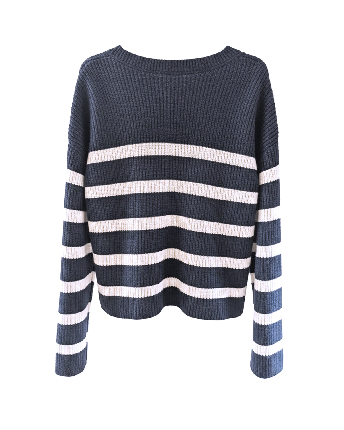 NAVY STRIPED RIBBED KNIT SWEATER