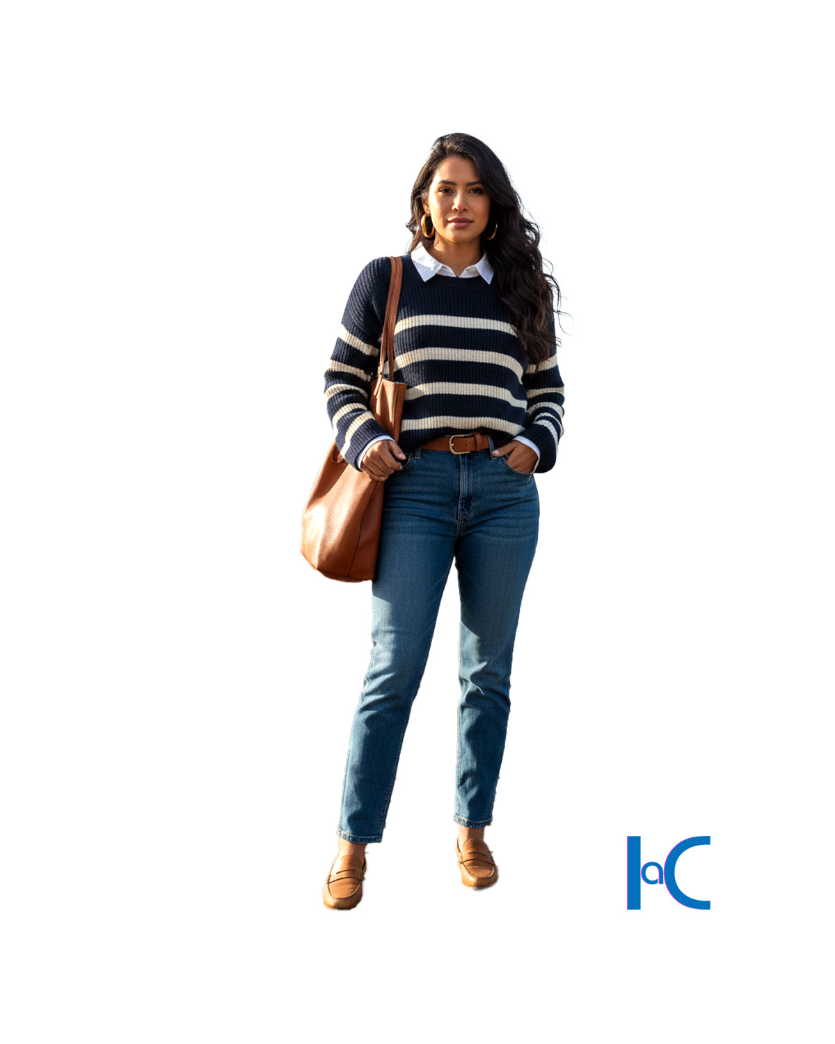 NAVY STRIPED RIBBED KNIT SWEATER