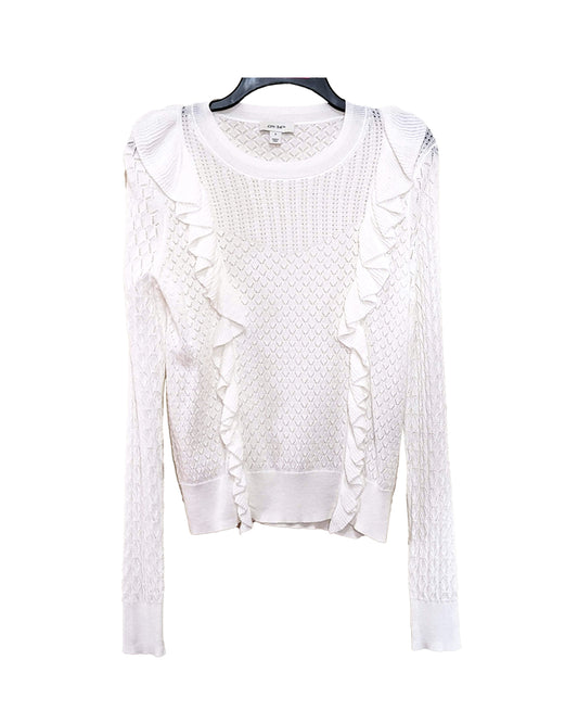 WOMEN'S WHITE RUFFLE SWEATER