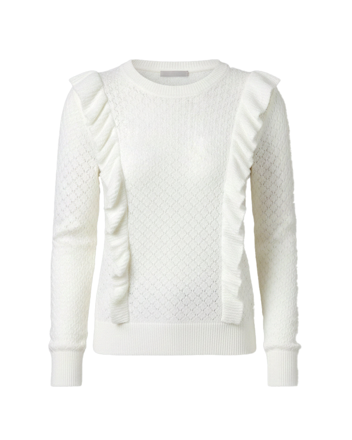 WOMEN'S WHITE RUFFLE SWEATER
