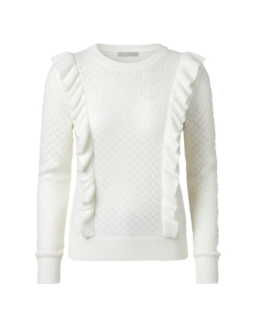 WOMEN'S WHITE RUFFLE SWEATER