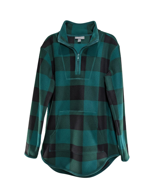 HALF ZIP PLAID SHIRT-TAIL FLEECE