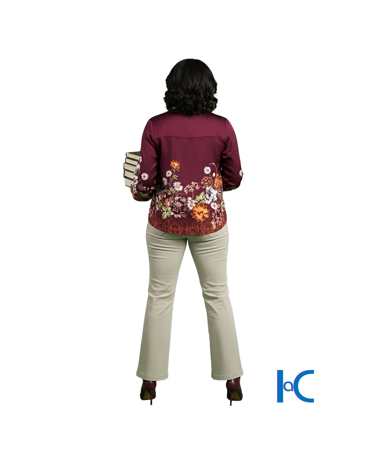 PRINTED SATIN SPLIT NECK BLOUSE