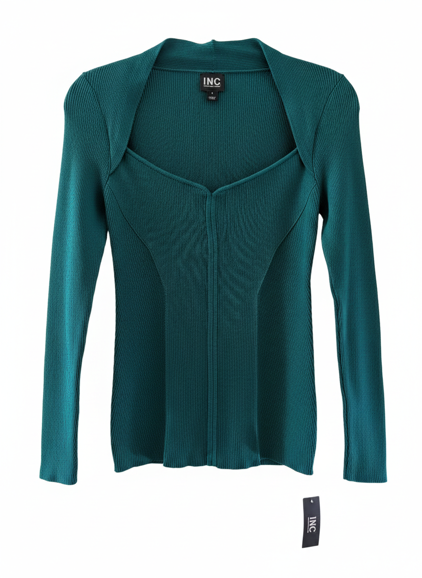 SWEATHEART NECKLINE RIBBED KNIT TOP