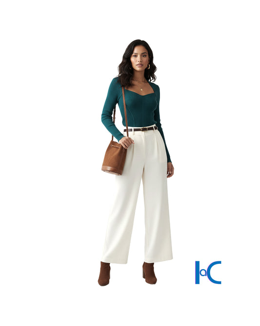 SWEATHEART NECKLINE RIBBED KNIT TOP