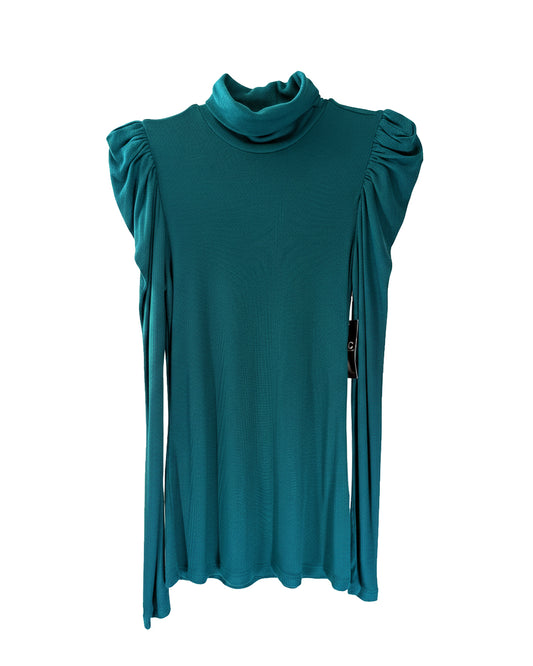 PUFF-SLEEVE RIBBED TURTLENECK TOP