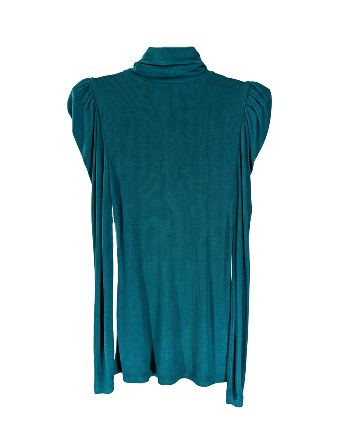 PUFF-SLEEVE RIBBED TURTLENECK TOP