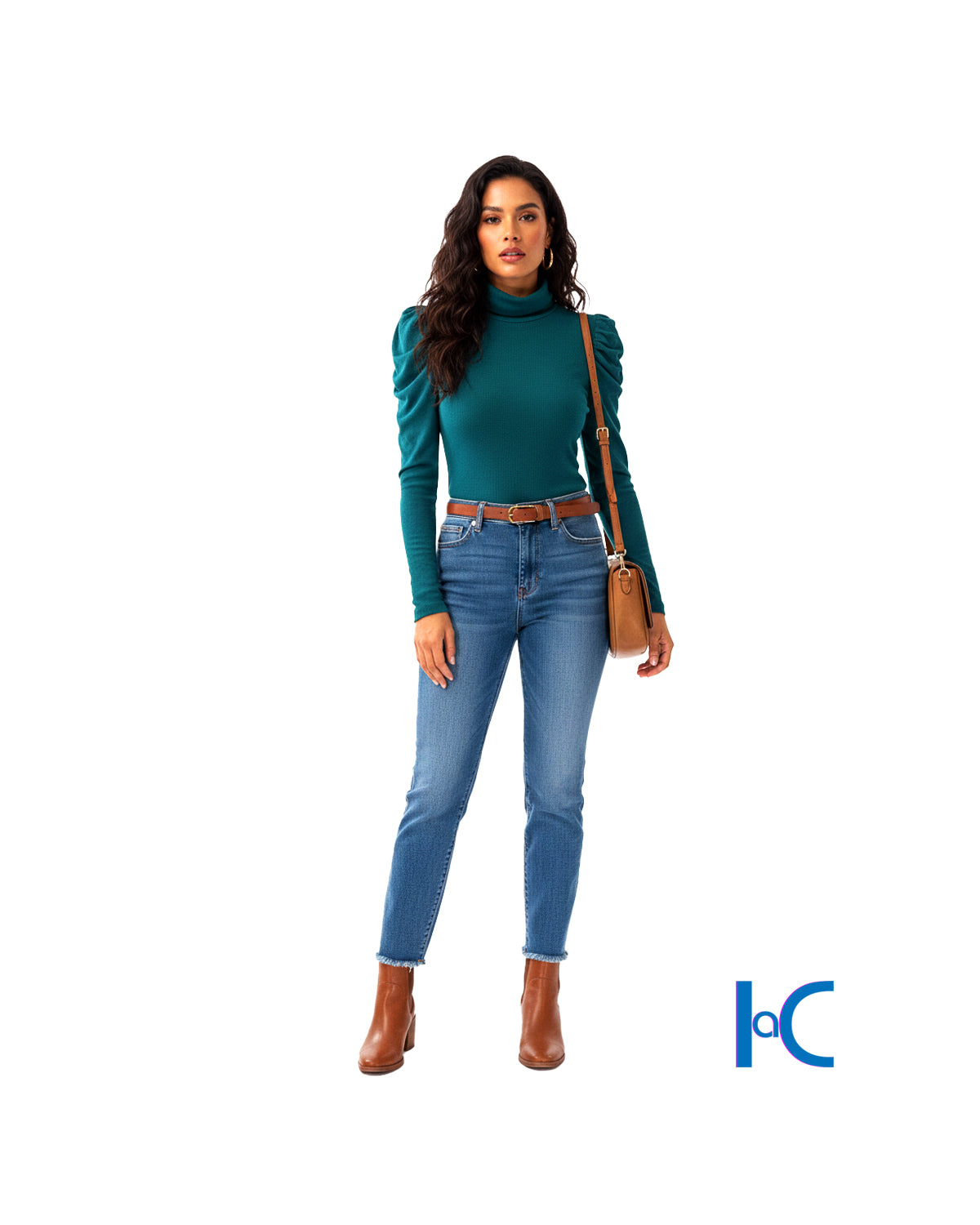 PUFF-SLEEVE RIBBED TURTLENECK TOP