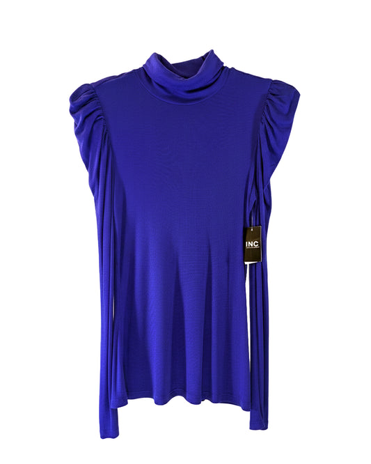 PUFF-SLEEVE RIBBED TURTLENECK TOP