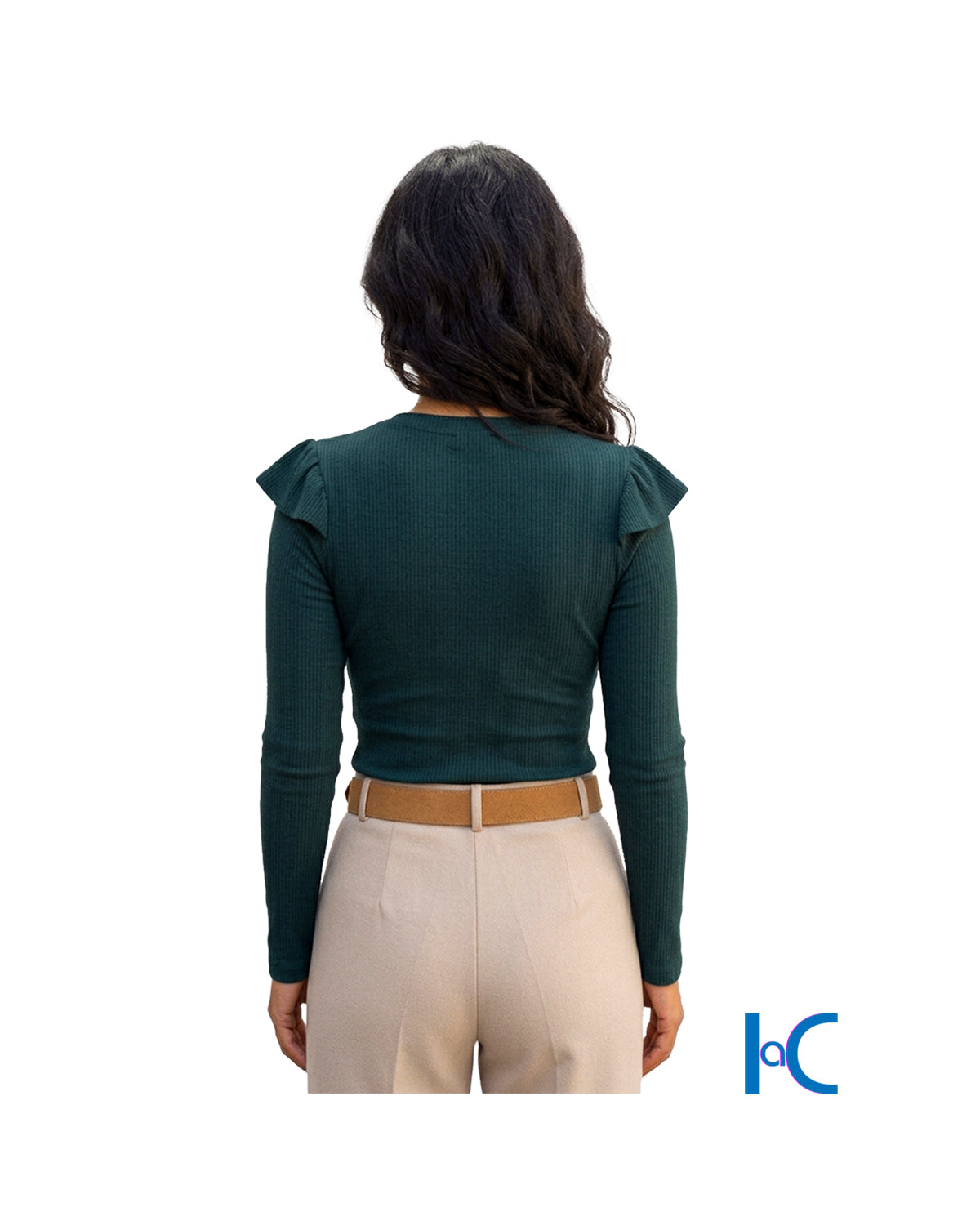 WOMEN'S RIB-KNIT RUFFLE SHOULDER TOP