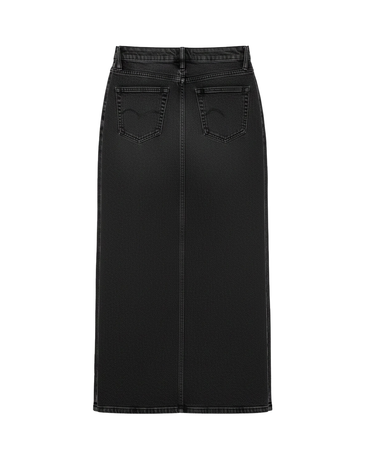 WASHED BLACK DENIM MAXI SKIRT