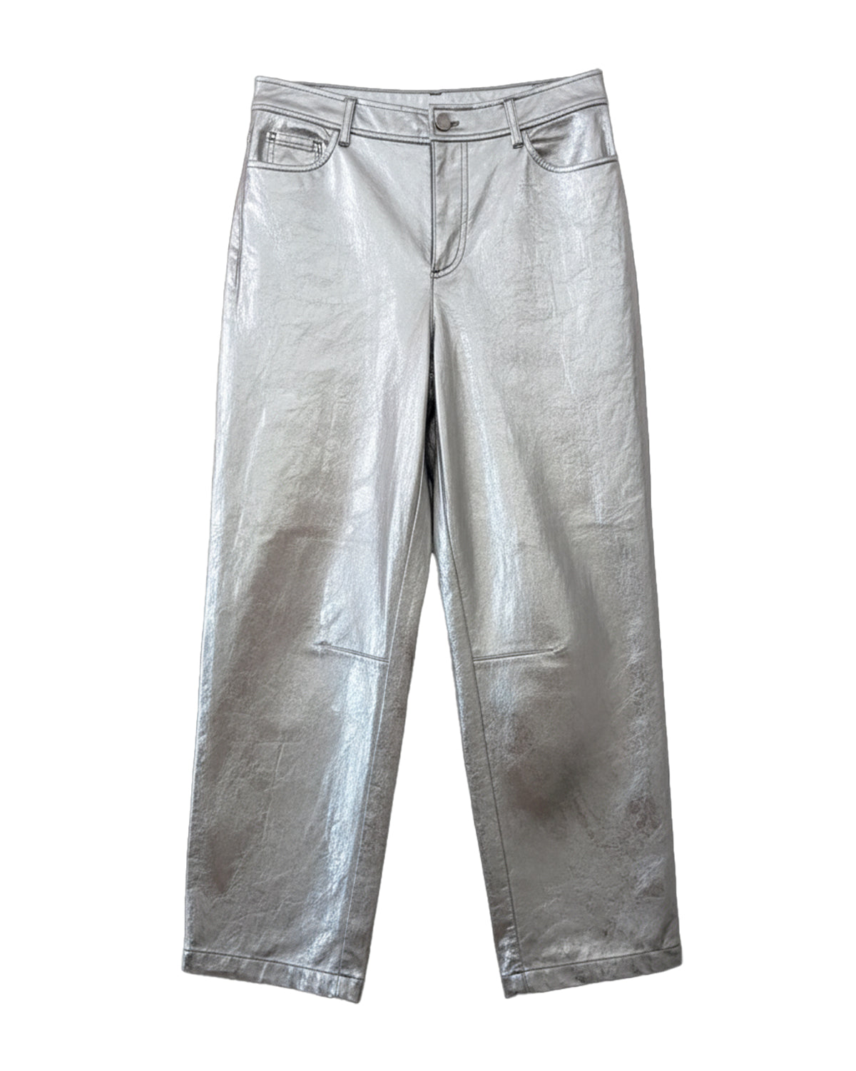 METALLIC FAUX-LEATHER PANTS