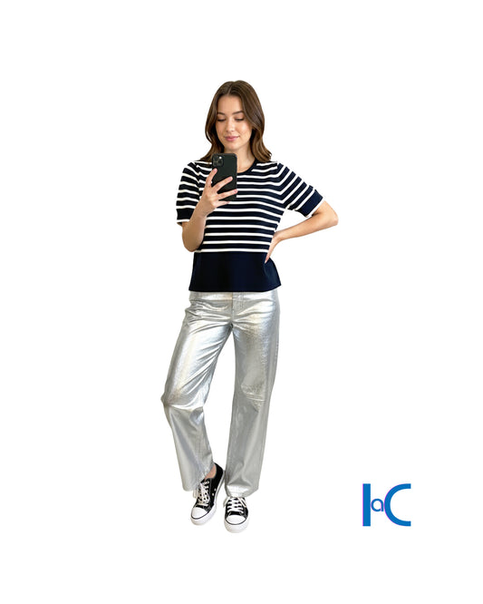 METALLIC FAUX-LEATHER PANTS