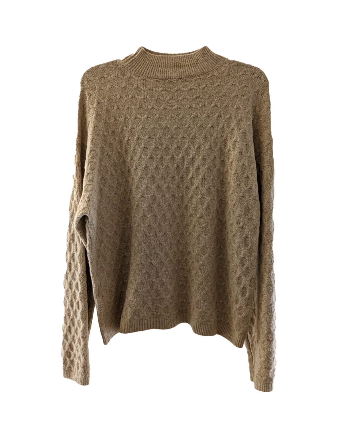 TAN CABLE-KNIT CREWNECK SWEATER