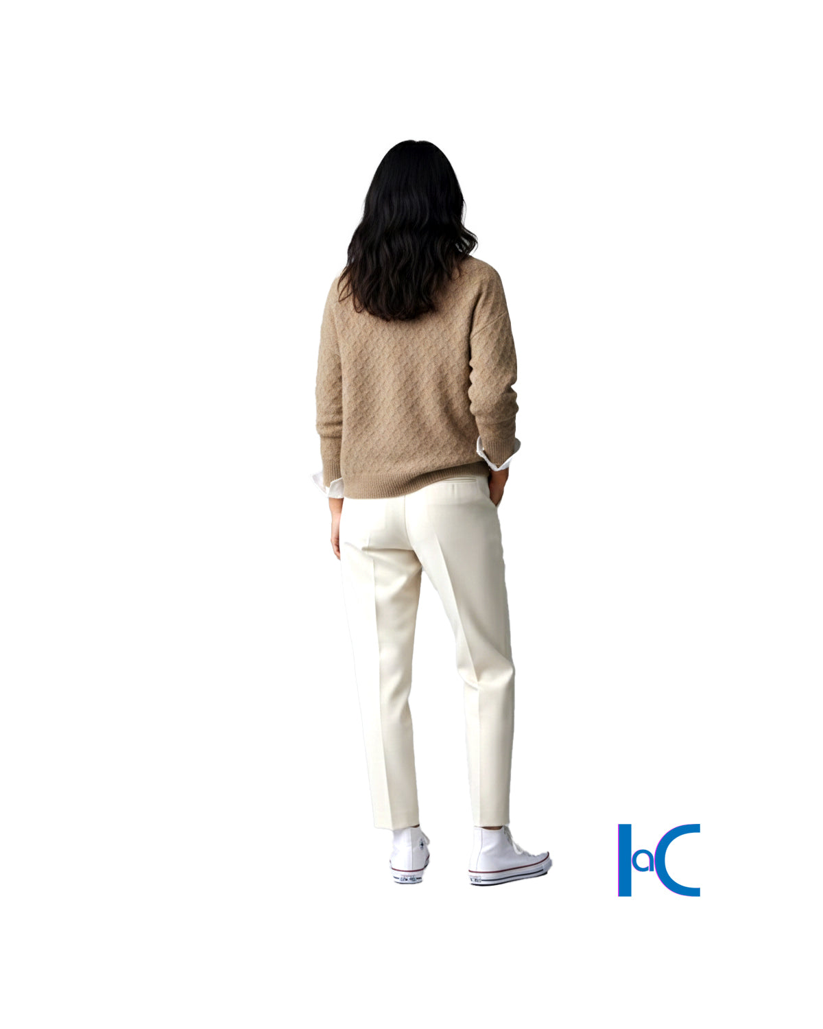 TAN CABLE-KNIT CREWNECK SWEATER