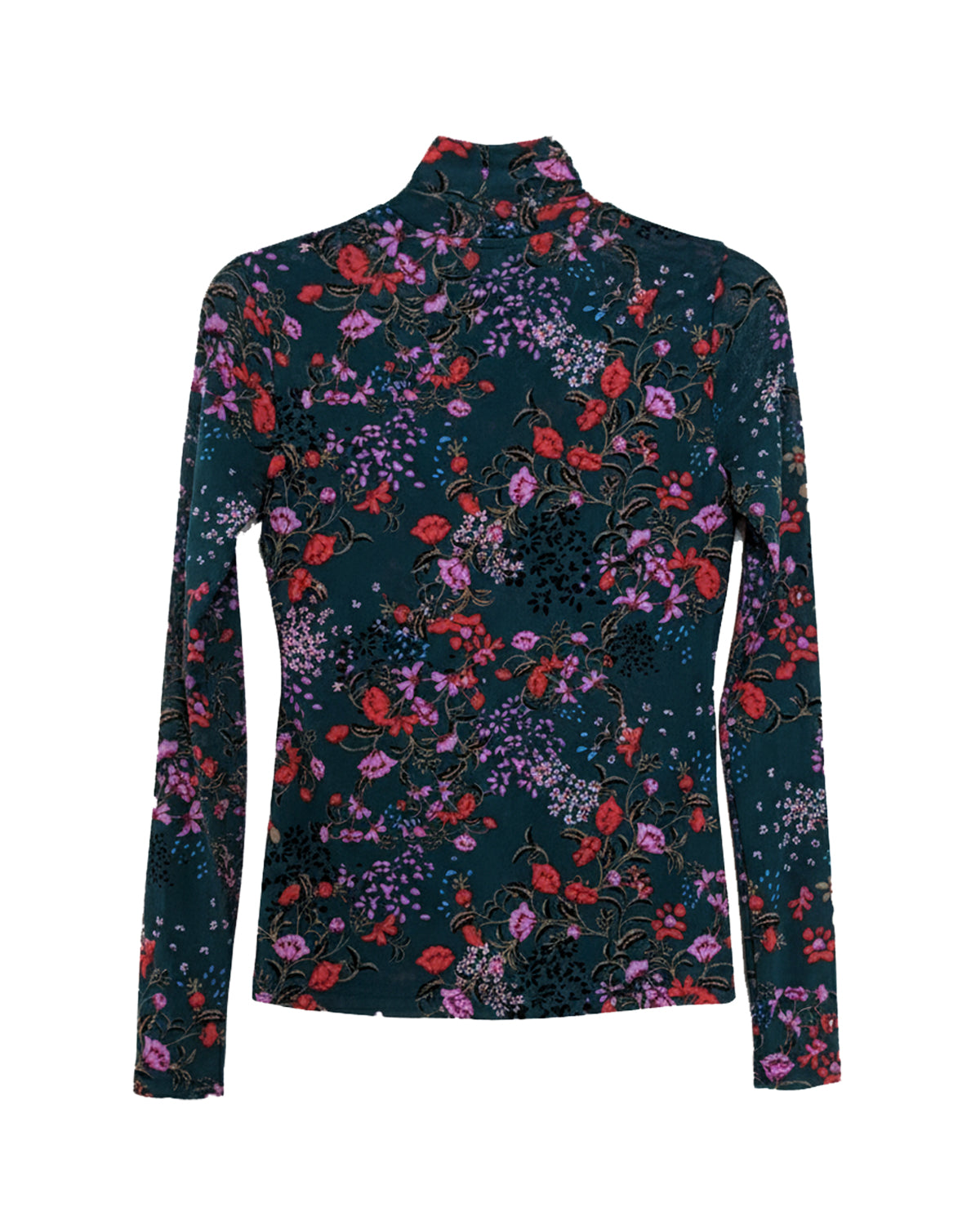 FLOWER PRINT MOCK-NECK MESH TOP
