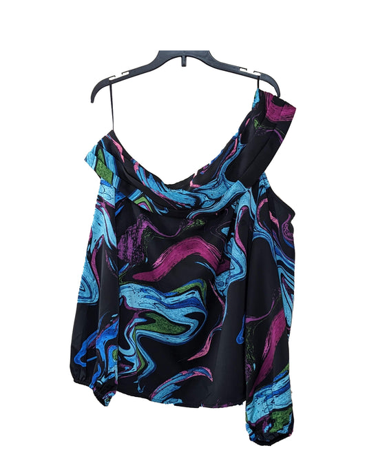 MEARA MARBLE PRINT ONE-SHOULDER TOP