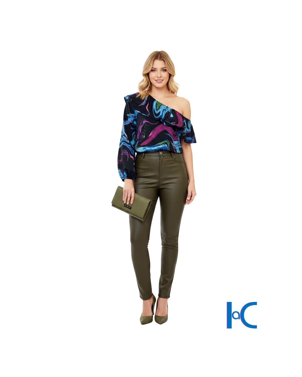 MEARA MARBLE PRINT ONE-SHOULDER TOP