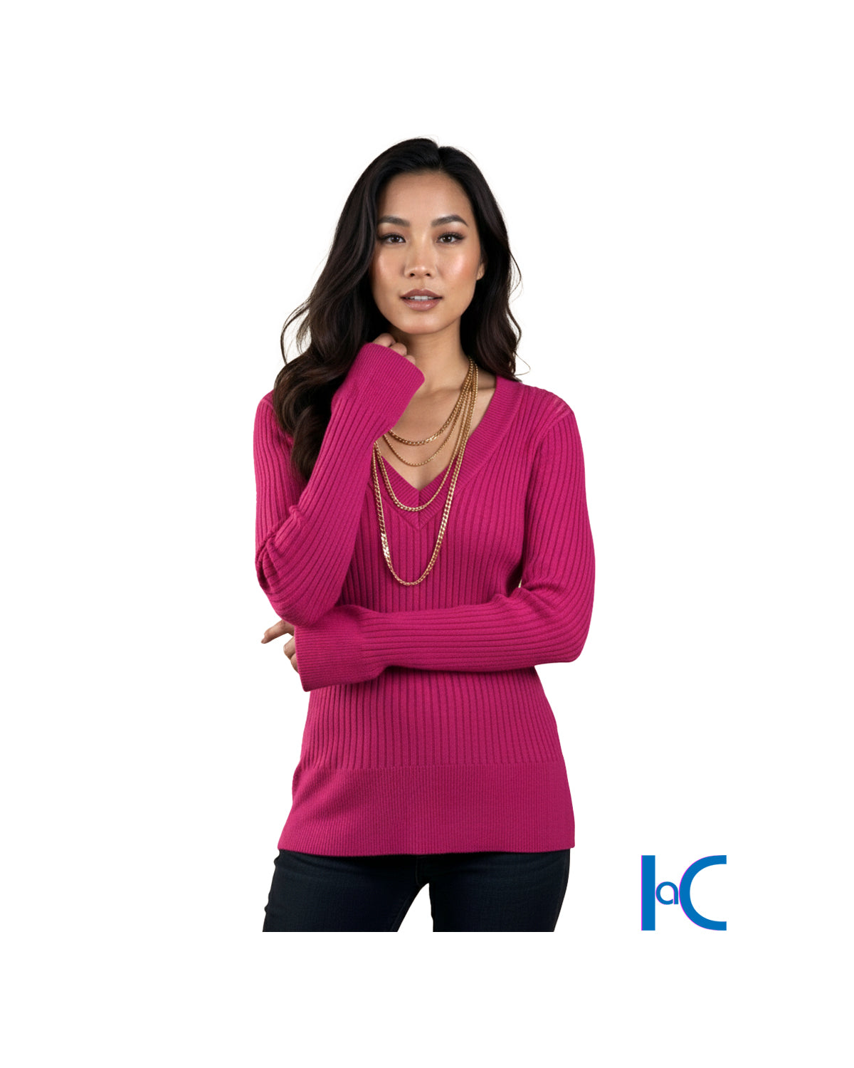 PINK RIBBED V-NECK SWEATER