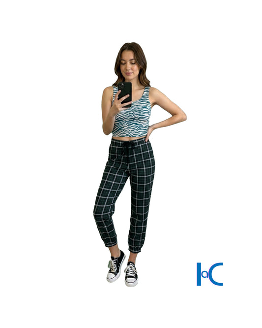 WOMEN'S GREEN PLAID JOGGER PANTS