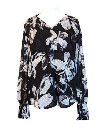 BLACK FLORAL PRINT BLOUSE