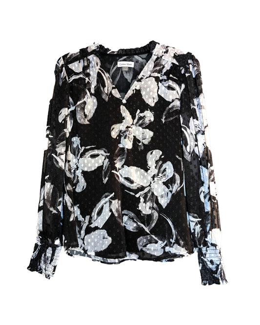 BLACK FLORAL PRINT BLOUSE