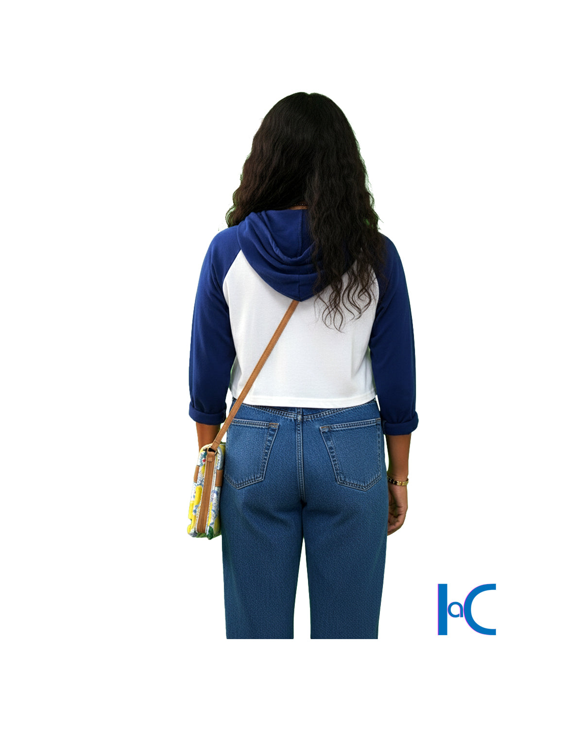 JUNIOR'S WHITE-NAVY CROPPED HOODIE