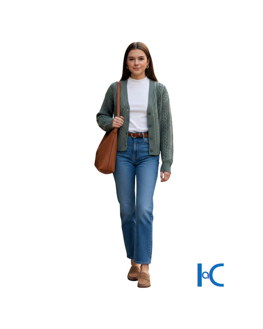 GREEN MILIEU CABLE-KNIT CARDIGAN