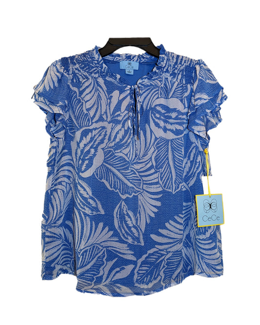 TIE-FRONT RUFFLE CREW NECK  TOP