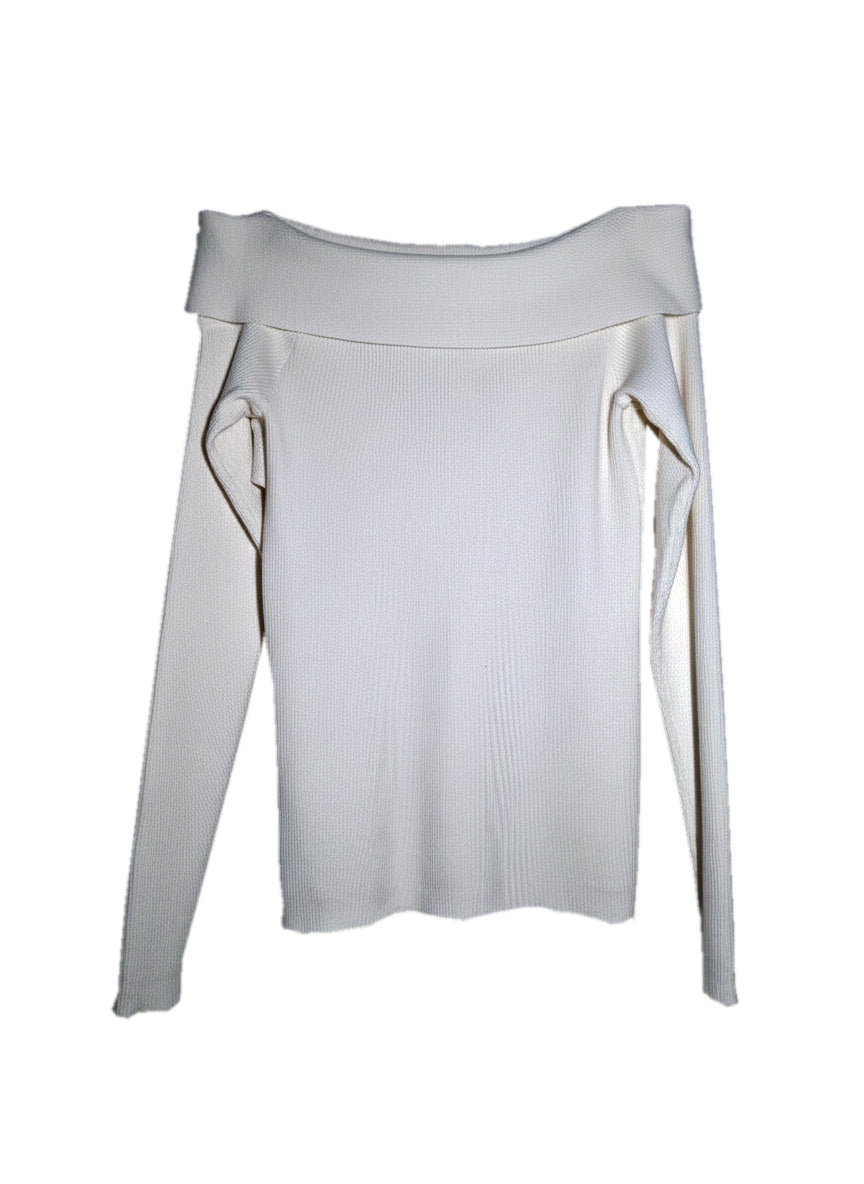 OFF-THE-SHOULDER CROSS-FRONT RIBBED TOP