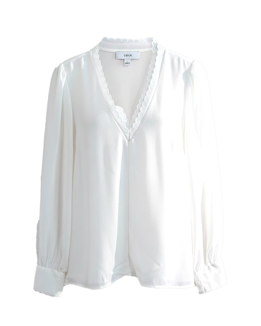 V-NECK LONG SLEEVE IVORY BLOUSE