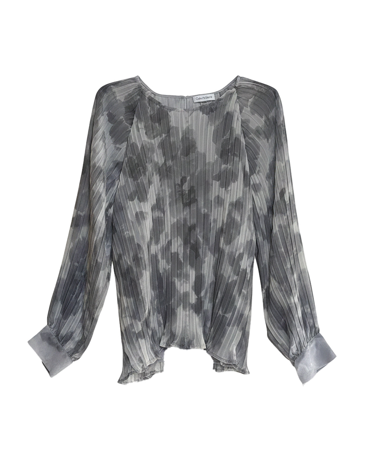 GRAY FLOWER-PRINT PLEATED BLOUSE