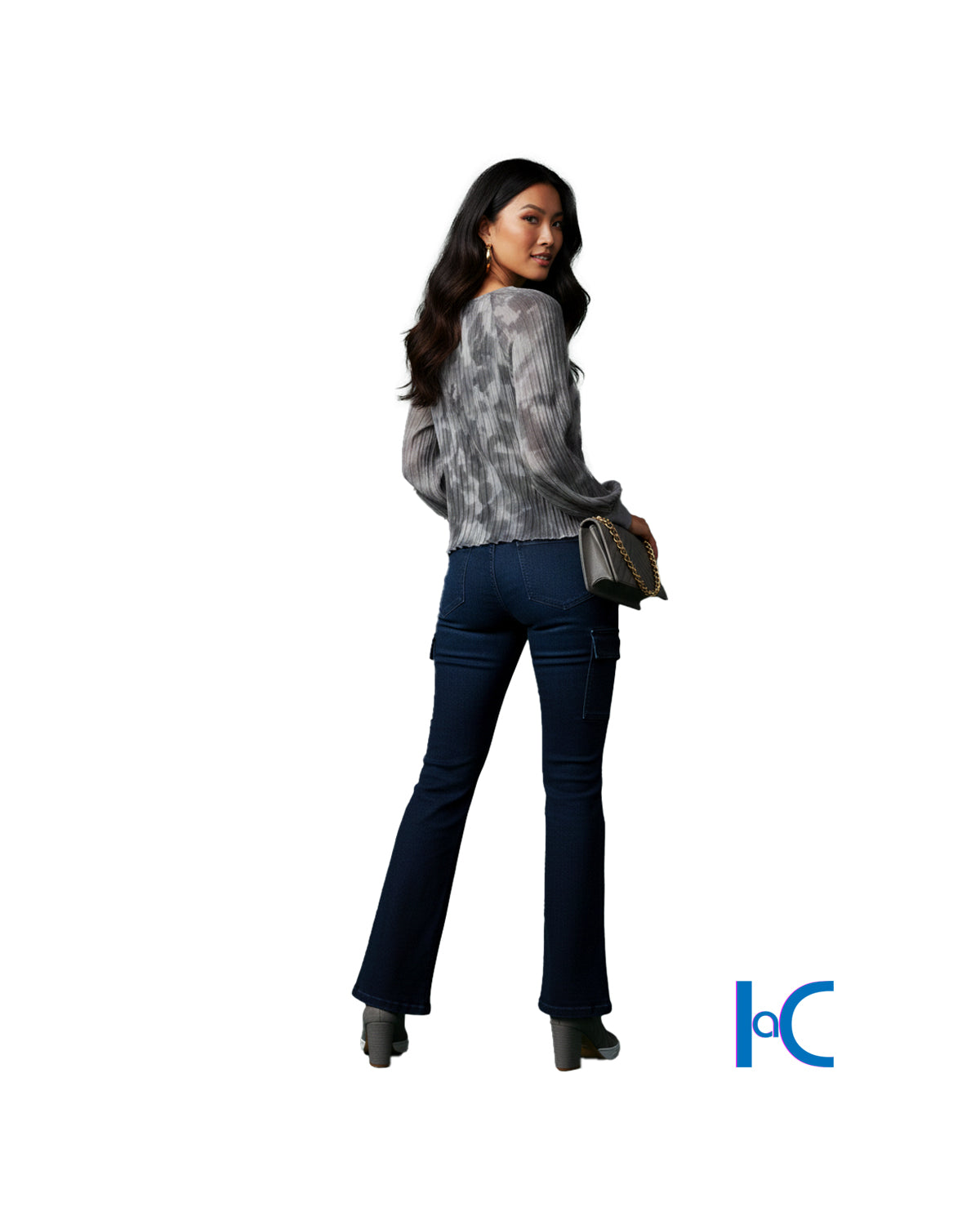 GRAY FLOWER-PRINT PLEATED BLOUSE